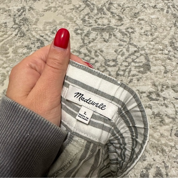 Madewell Linen Blend Curved Hem Shorts Striped Size Large Women’s White Gray - Picture 6 of 7